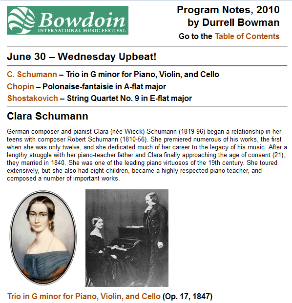 Bowdoin International Music Festival - online program notes